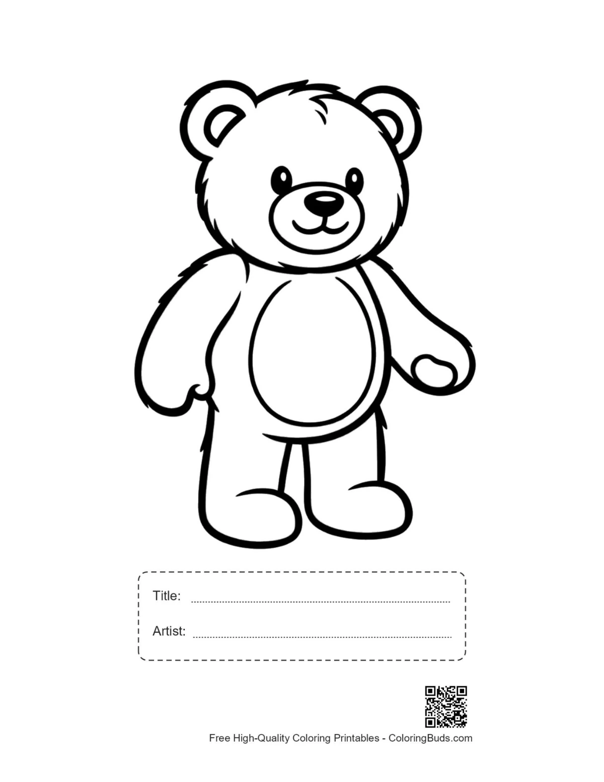 Standing teddy bear printable with title box