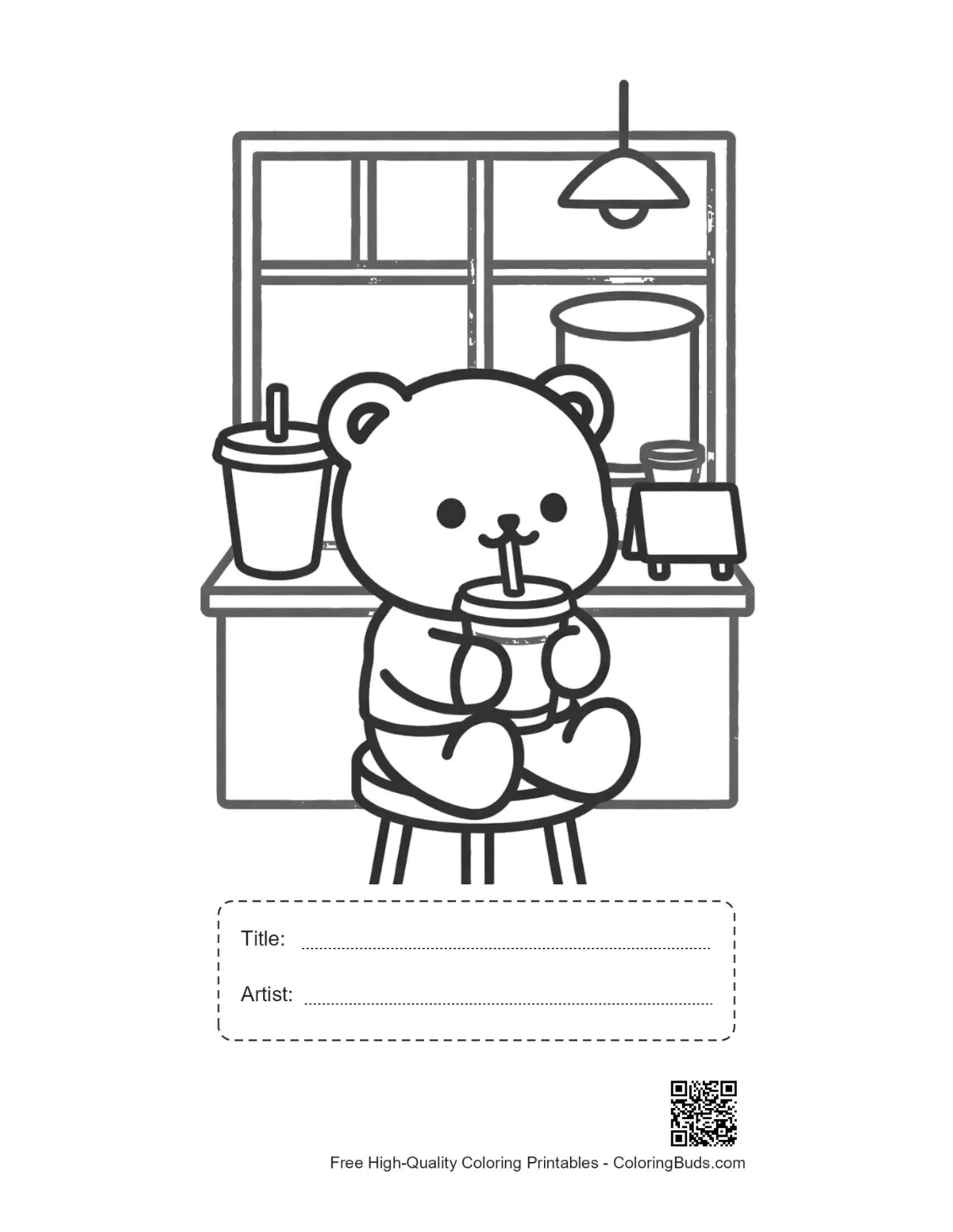 Teddy bear bubble tea printable with title artist box