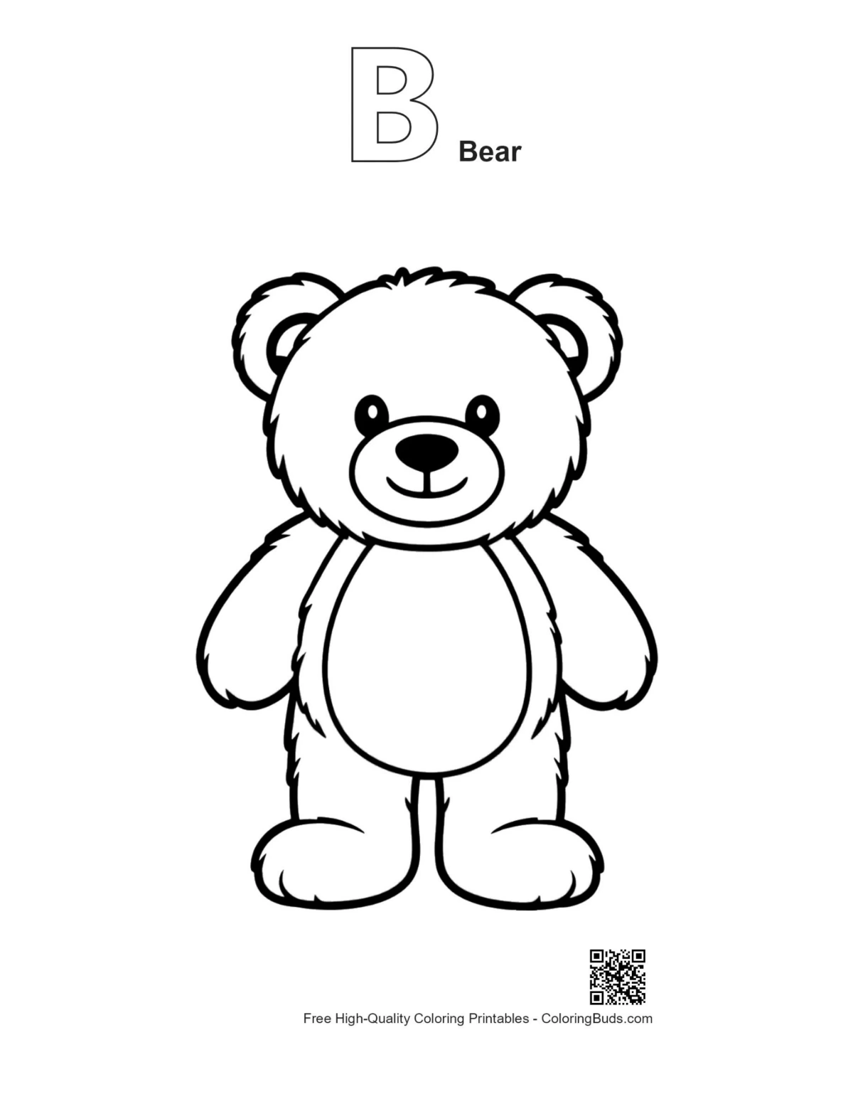 Alphabet B bear outline coloring page