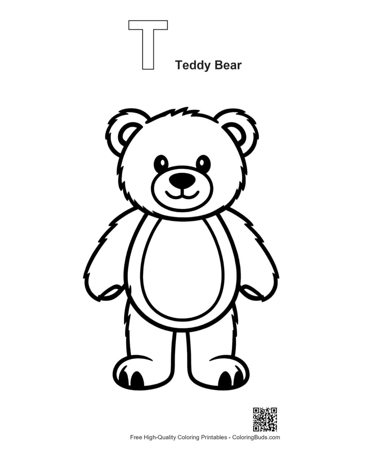 Alphabet T teddy bear outline