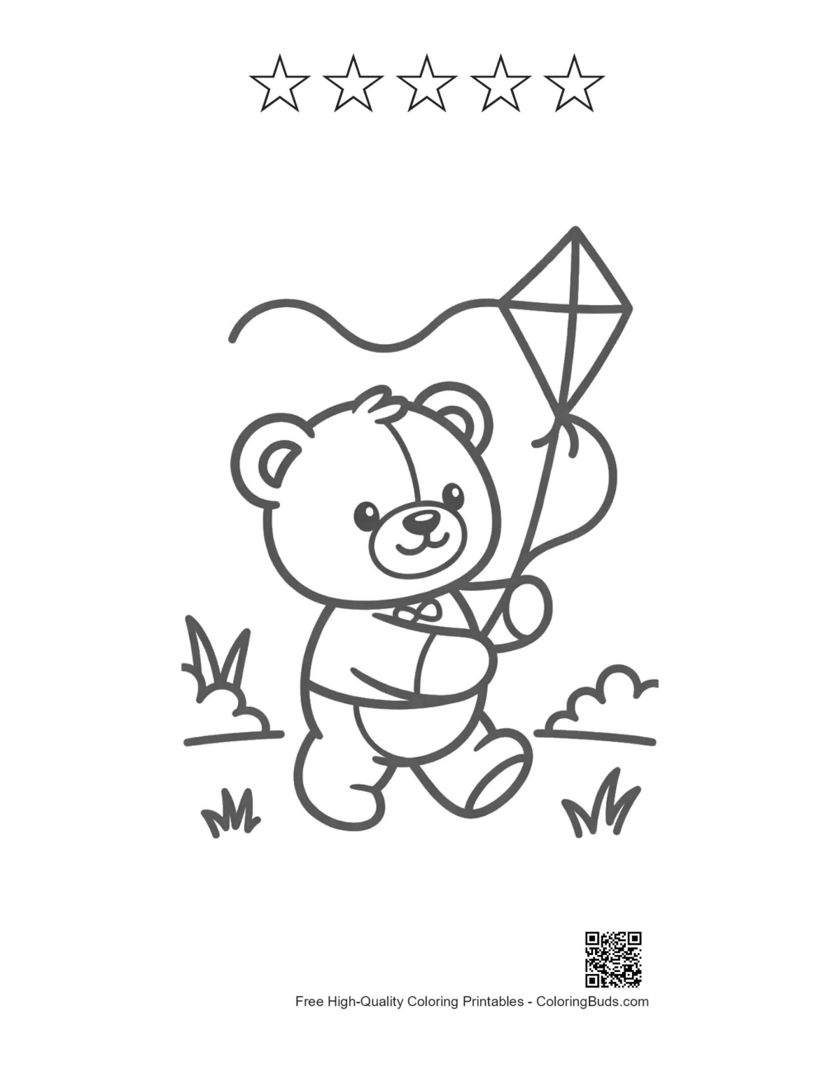 Teddy bear kite printable with 5 stars