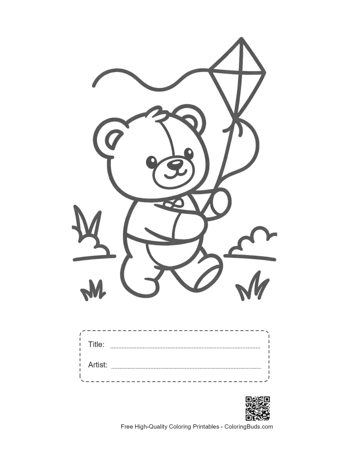 Cute teddy bear kite printable with title box