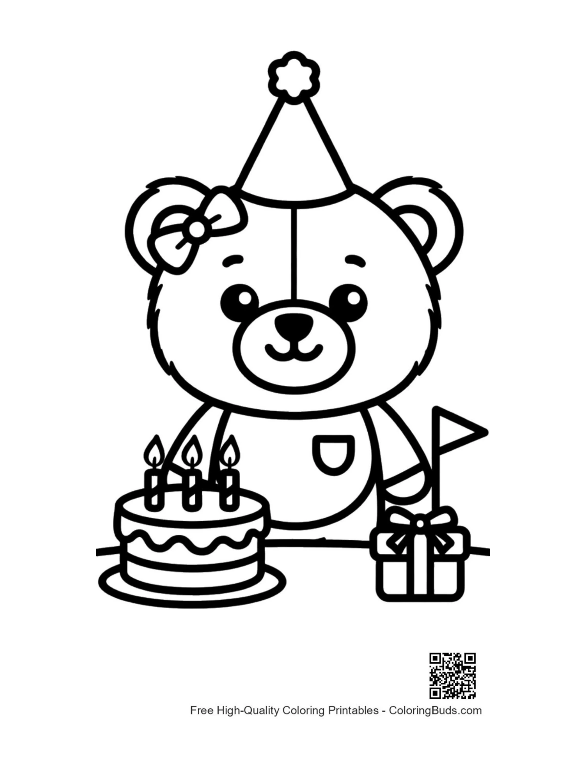 Cute teddy bear outline printable for kids coloring