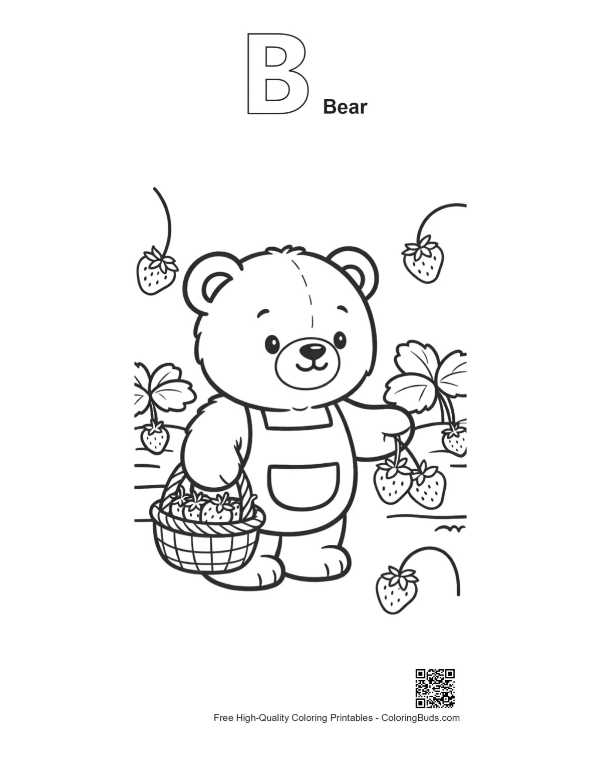 Teddy bear alphabet B coloring outline