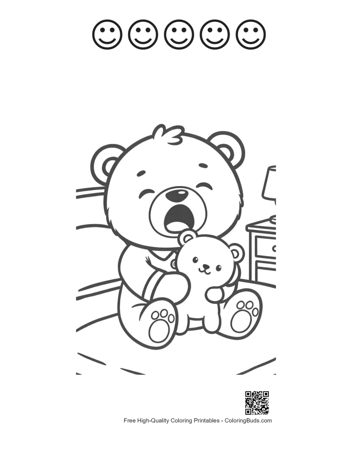 Teddy bear 5 happy faces outline printable
