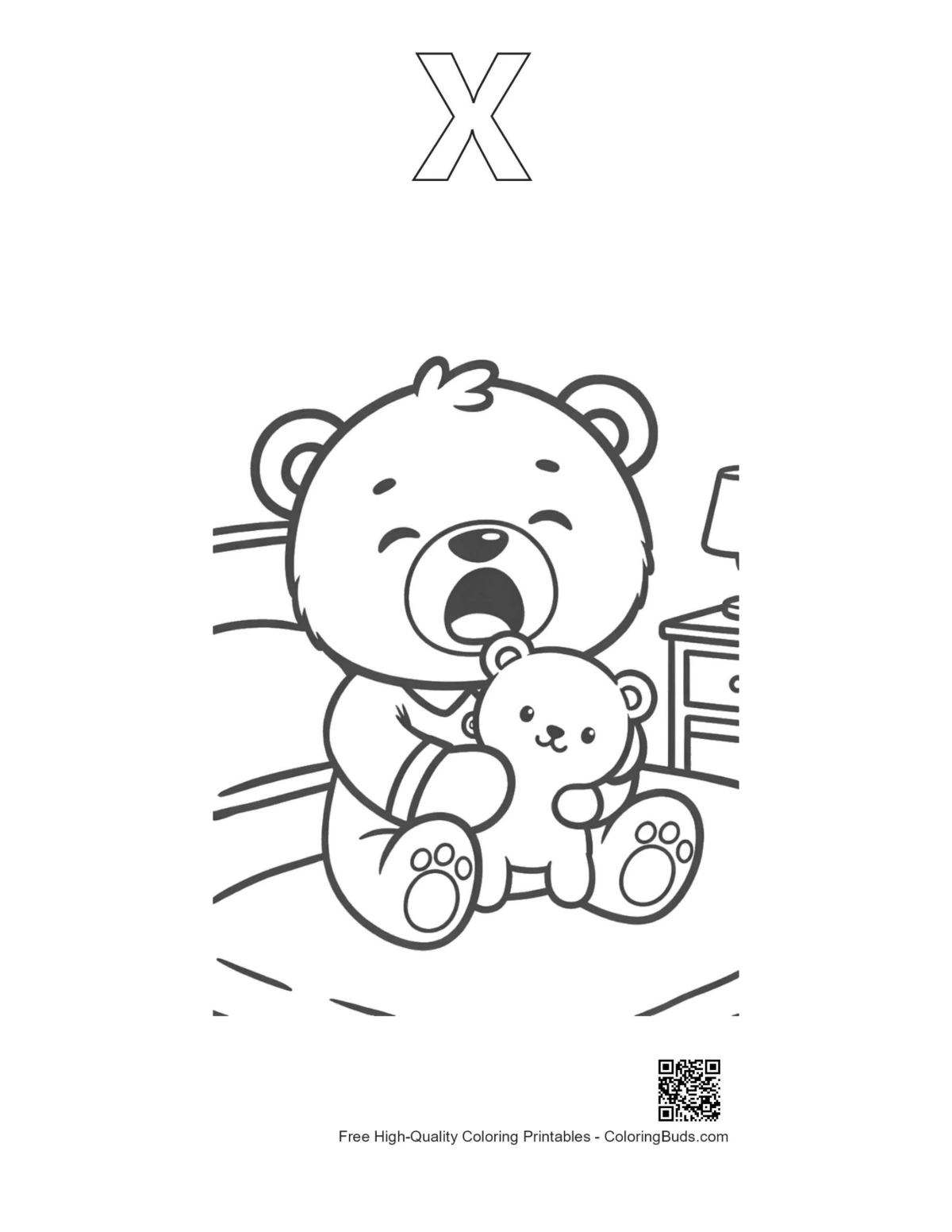 Teddy bear alphabet X outline printable