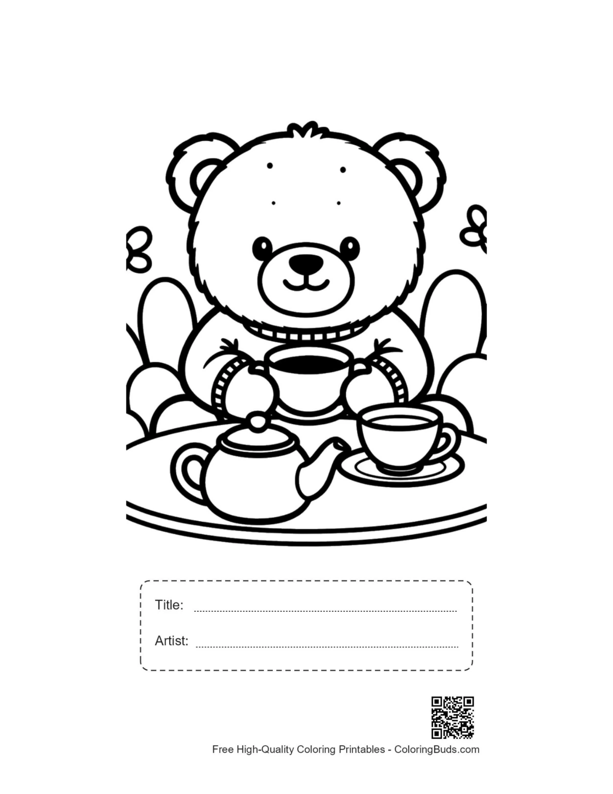Teddy bear tea serving printable with title artist box