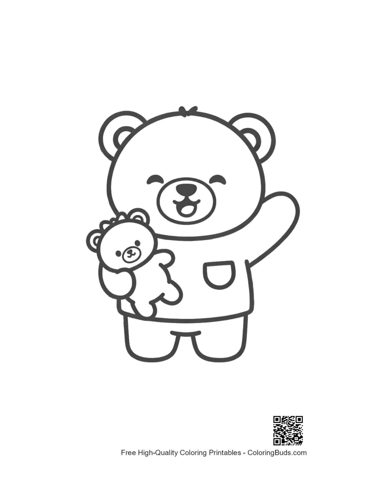 Happy teddy bear in pajamas waving goodnight printable