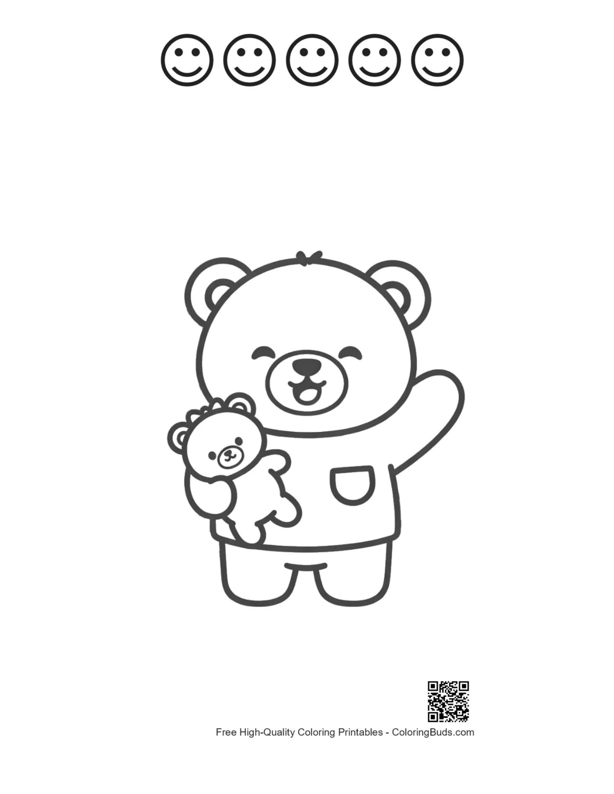 Teddy bear goodnight printable with 5 happy faces