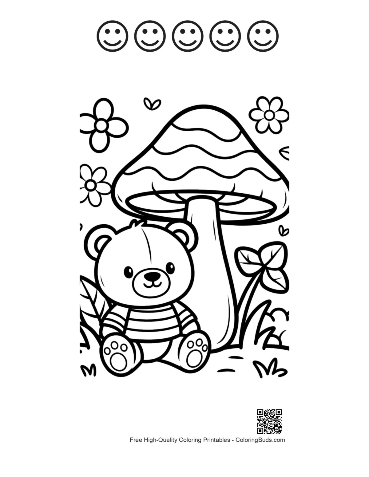 Teddy bear field printable with 5 happy faces outlines