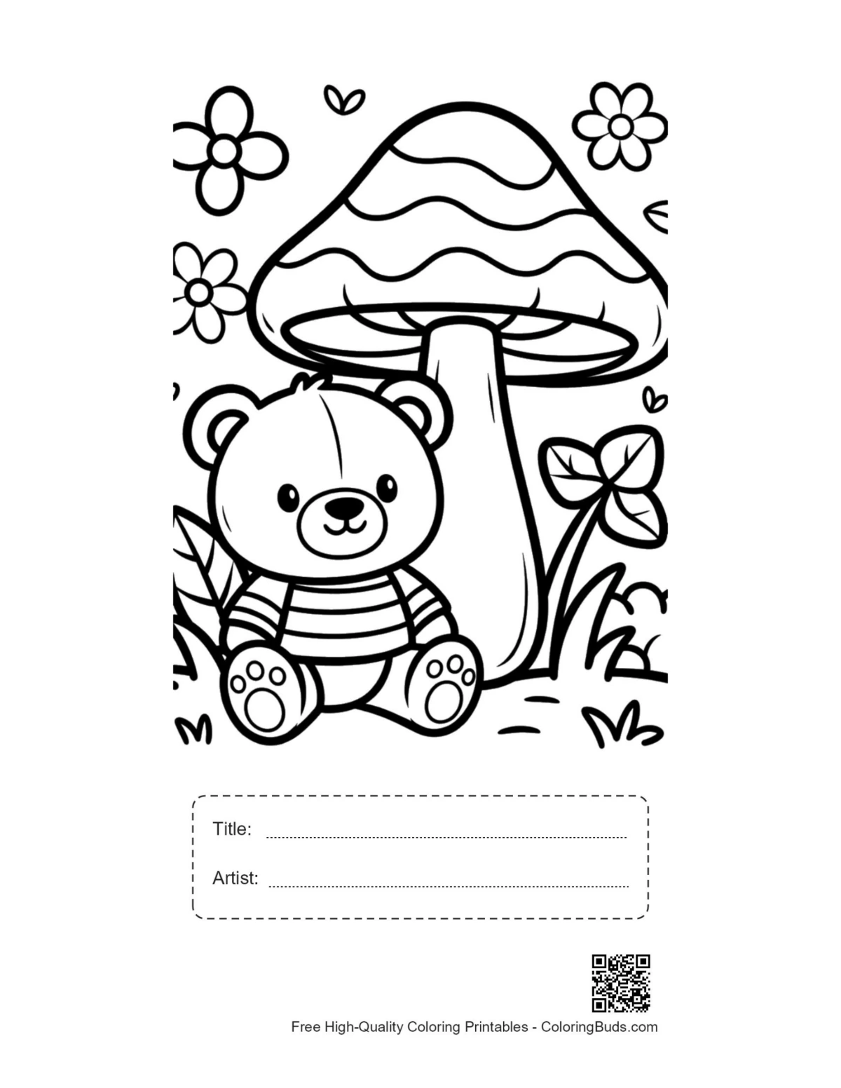 Teddy bear mushroom field printable with title box
