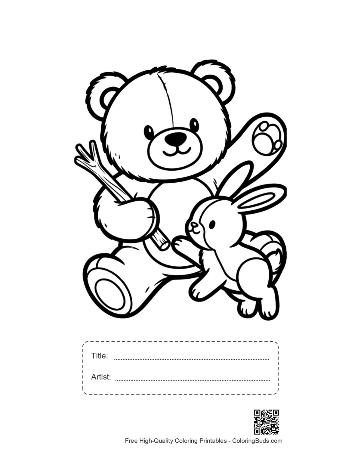 Teddy bear bunny stick printable with title box
