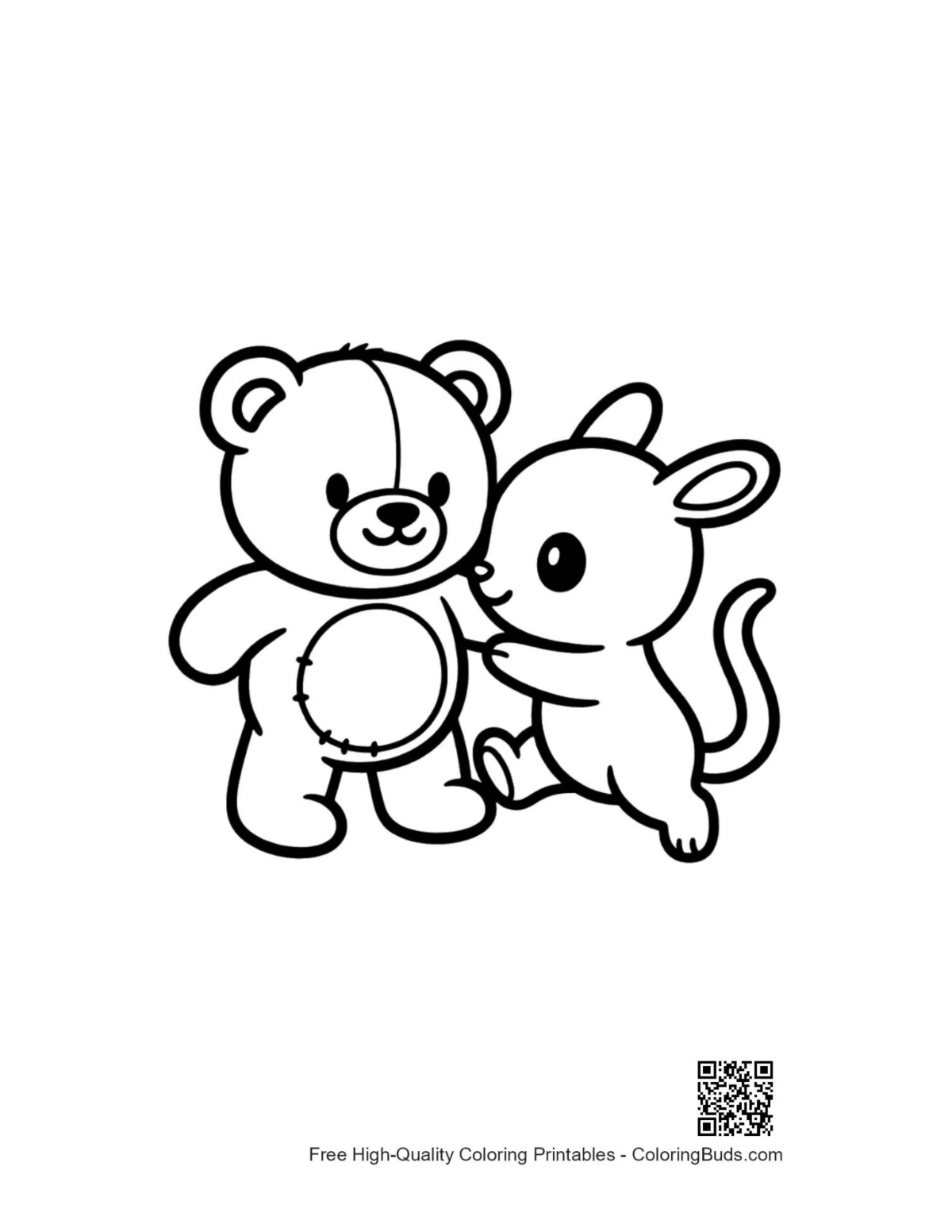 Cute teddy bear hugging mouse illustration