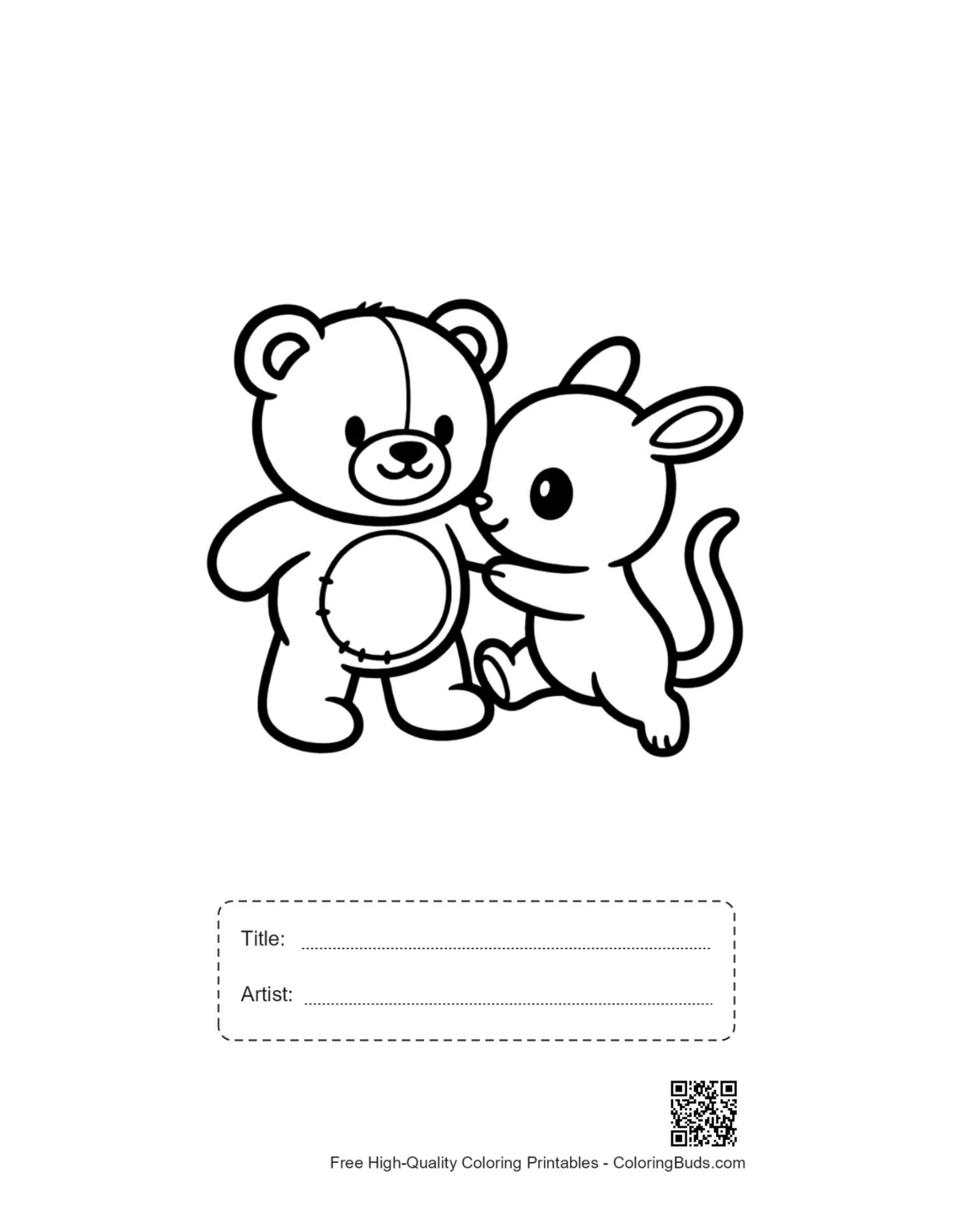 Printable teddy bear mouse cuddle with title space