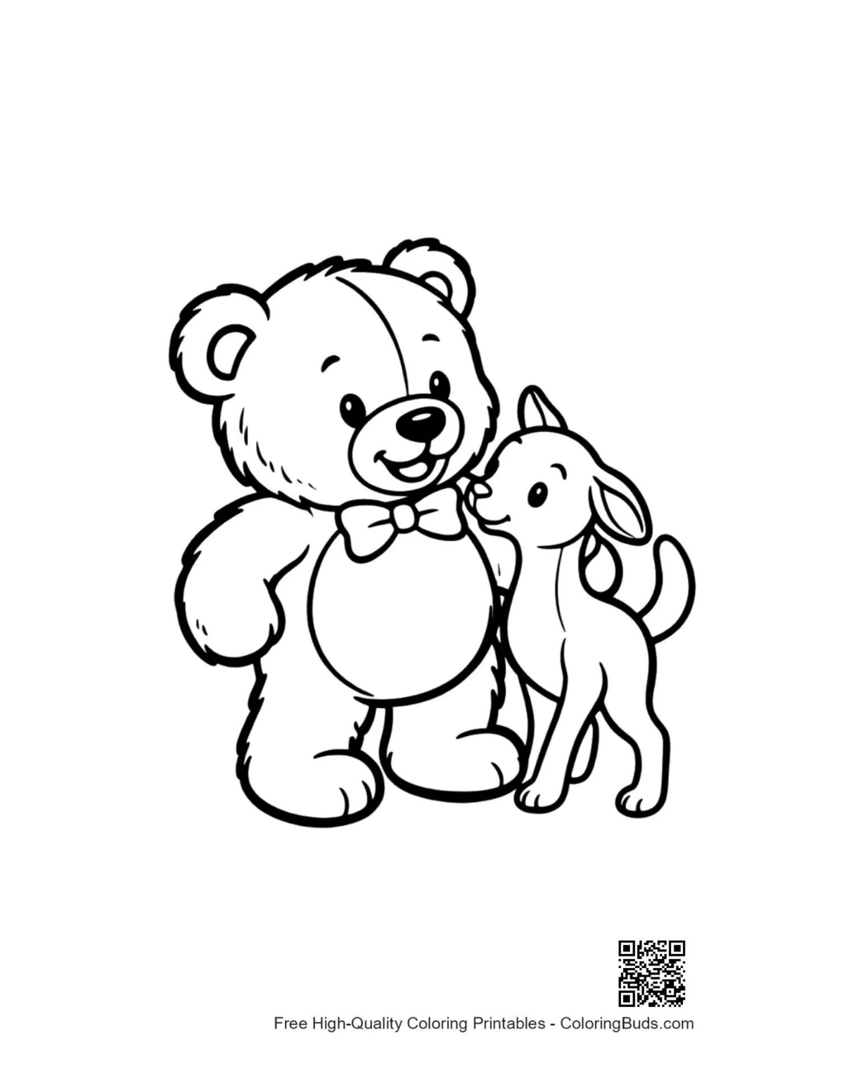 Cute teddy bear hugging fawn