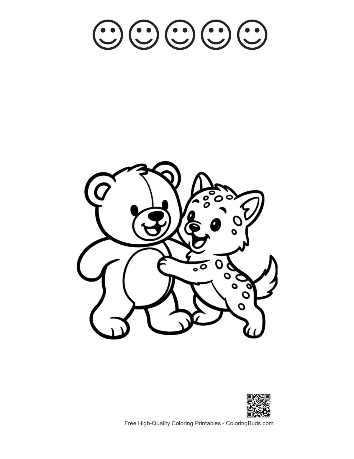 Printable teddy bear scene with happy faces