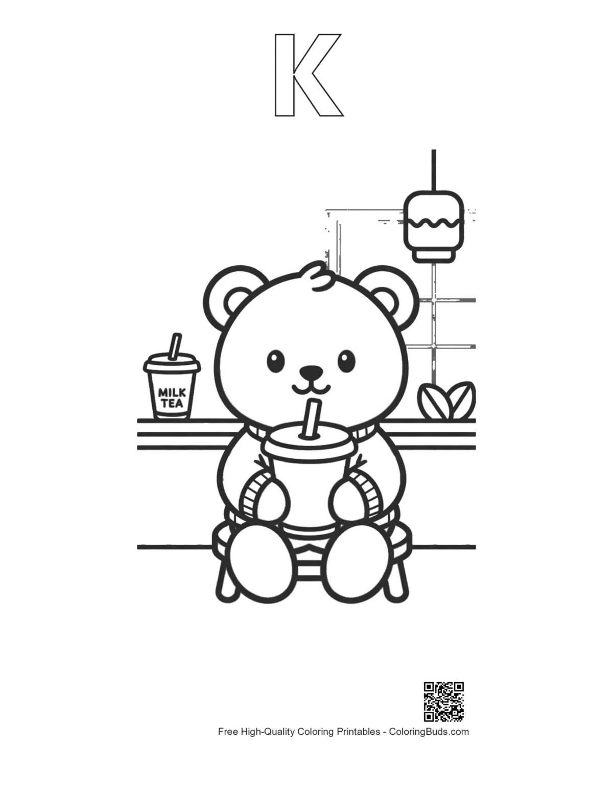 Teddy bear alphabet K outline printable