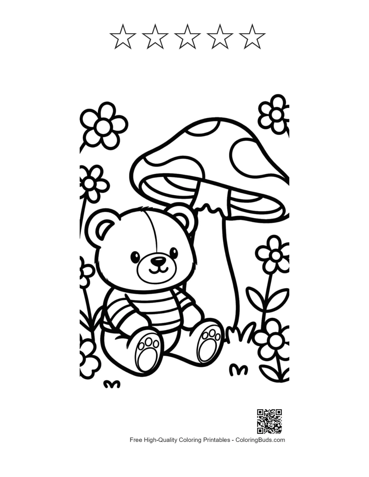 Teddy bear mushroom printable with 5 star outlines