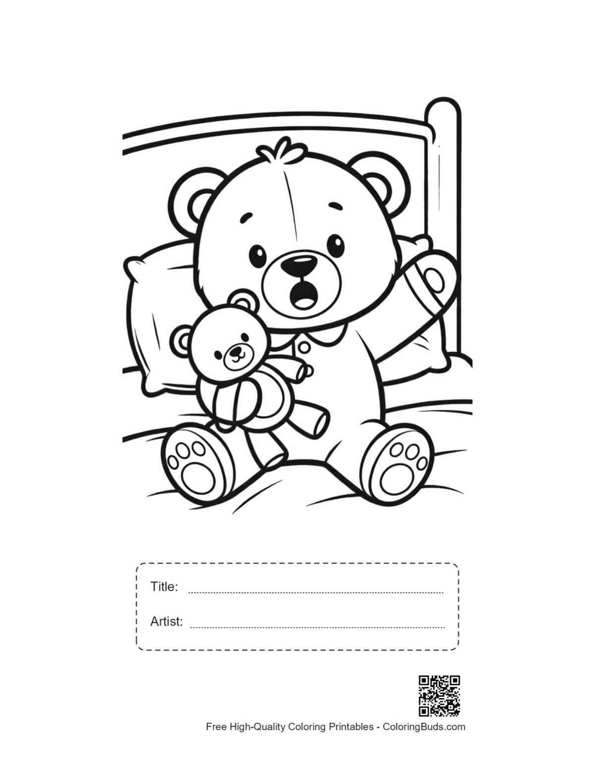 Teddy bear printable with title and artist box coloring