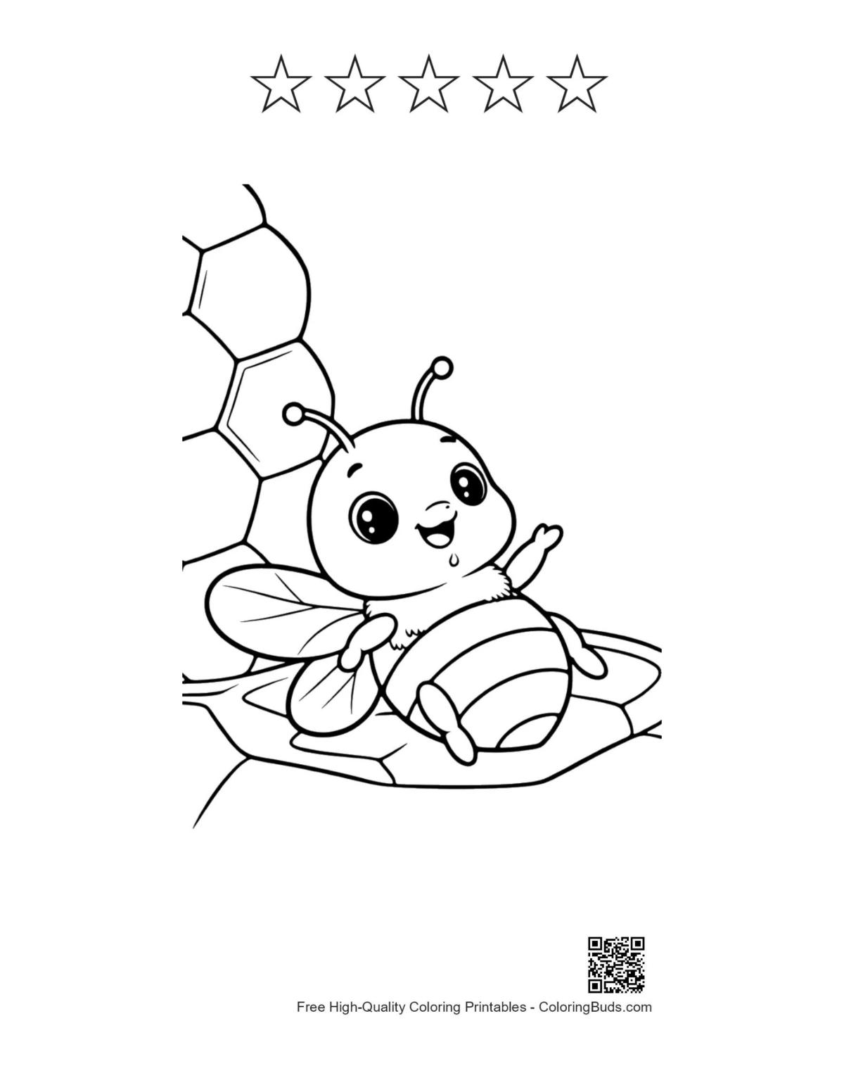 Honey bee printable with 5 star rating outlines