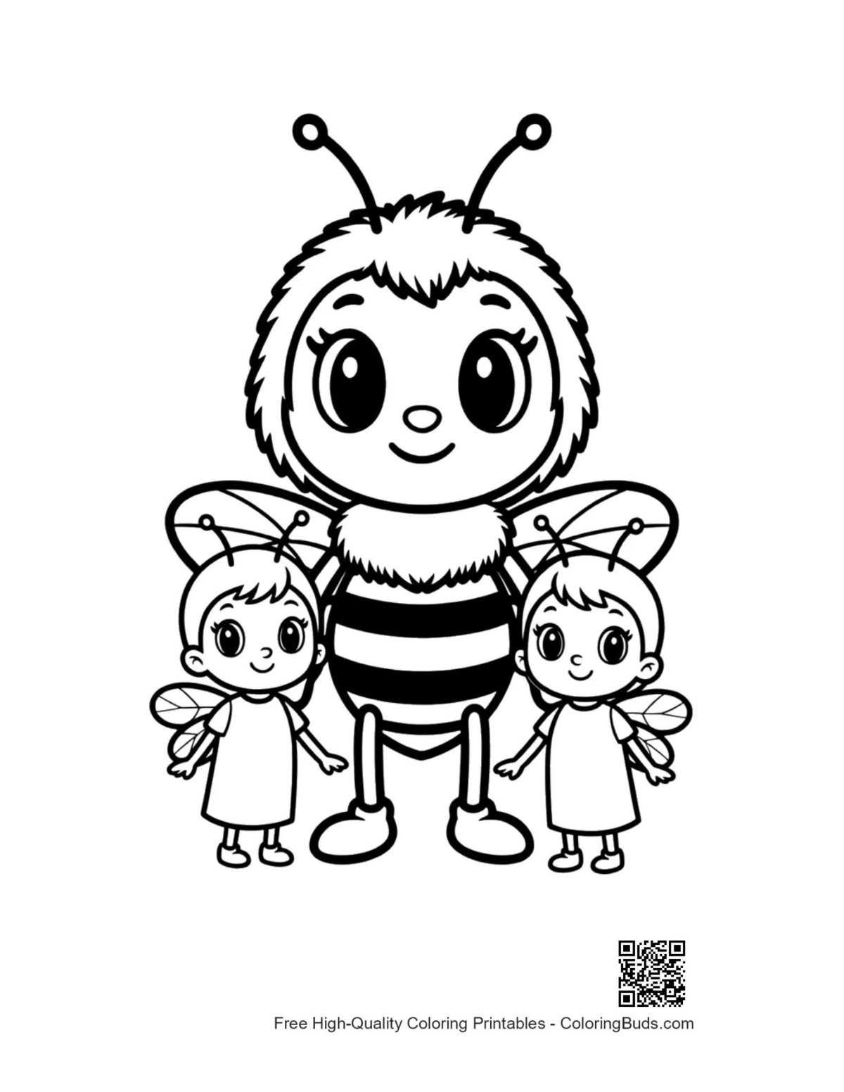 可爱妈妈蜜蜂抱双胞胎宝宝插图