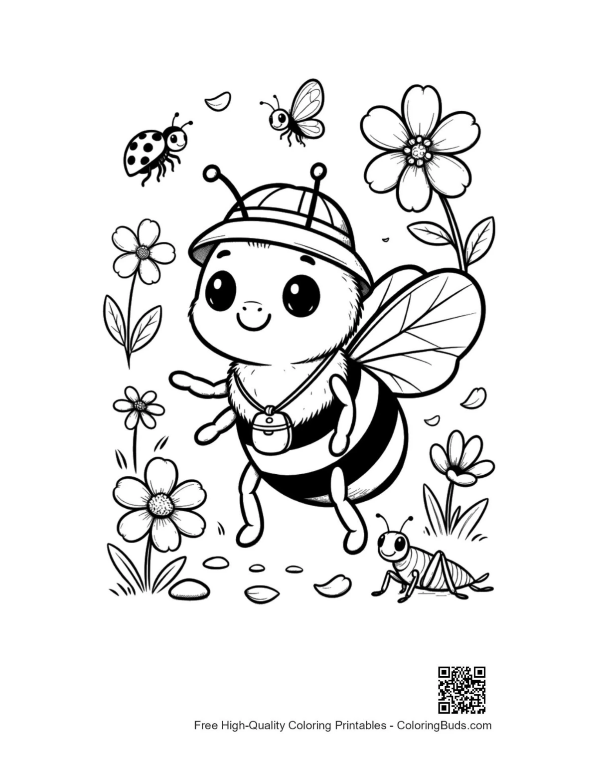 Cute baby honey bee hat garden coloring printable