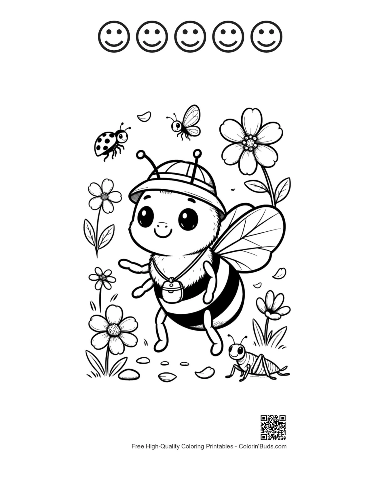 Cute honey bee garden printable 5 happy faces