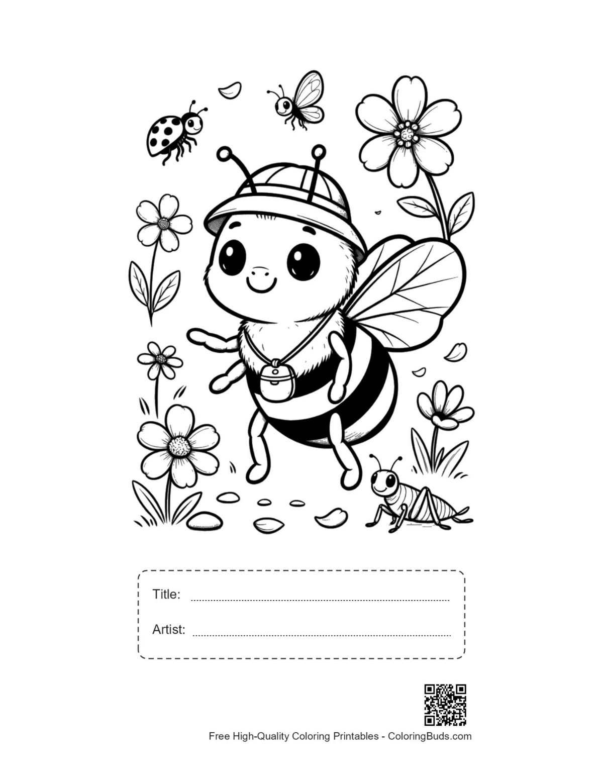 Baby honey bee hat garden printable with title box