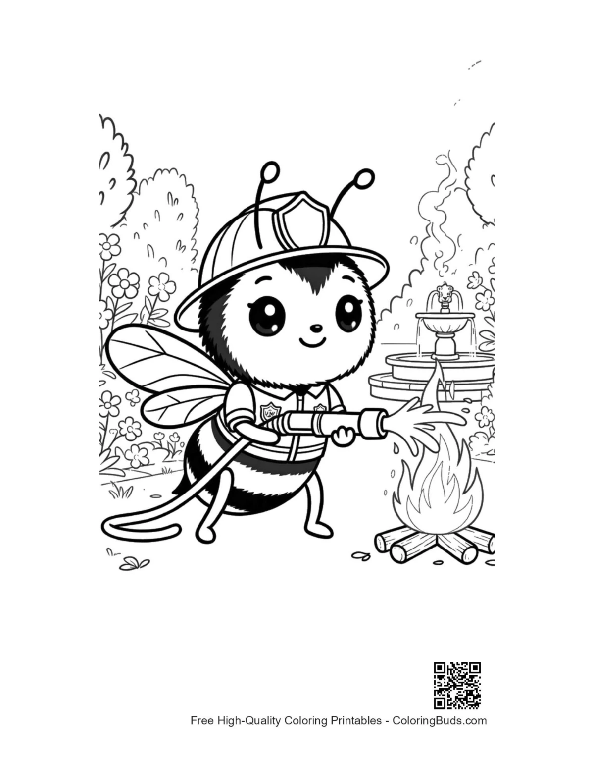 Brave bumble bee firefighter helmet fire printable