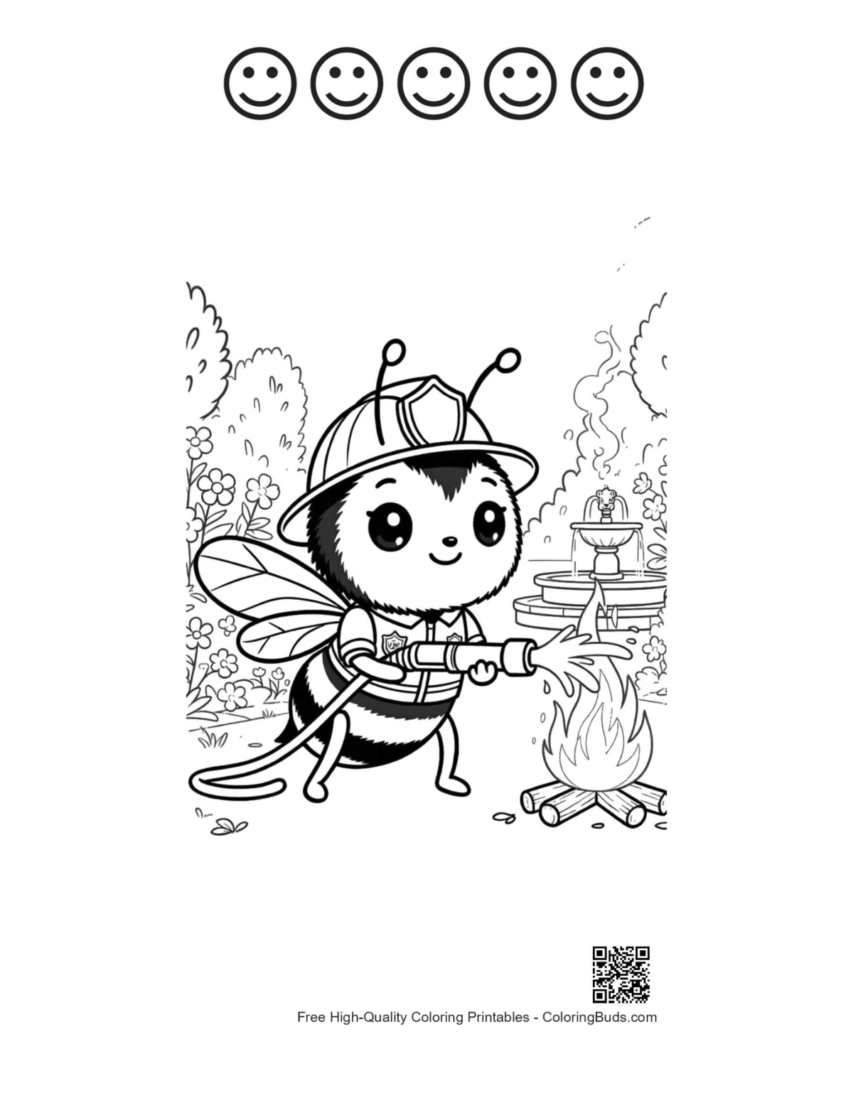 Bumble Bee coloring with 5 happy faces