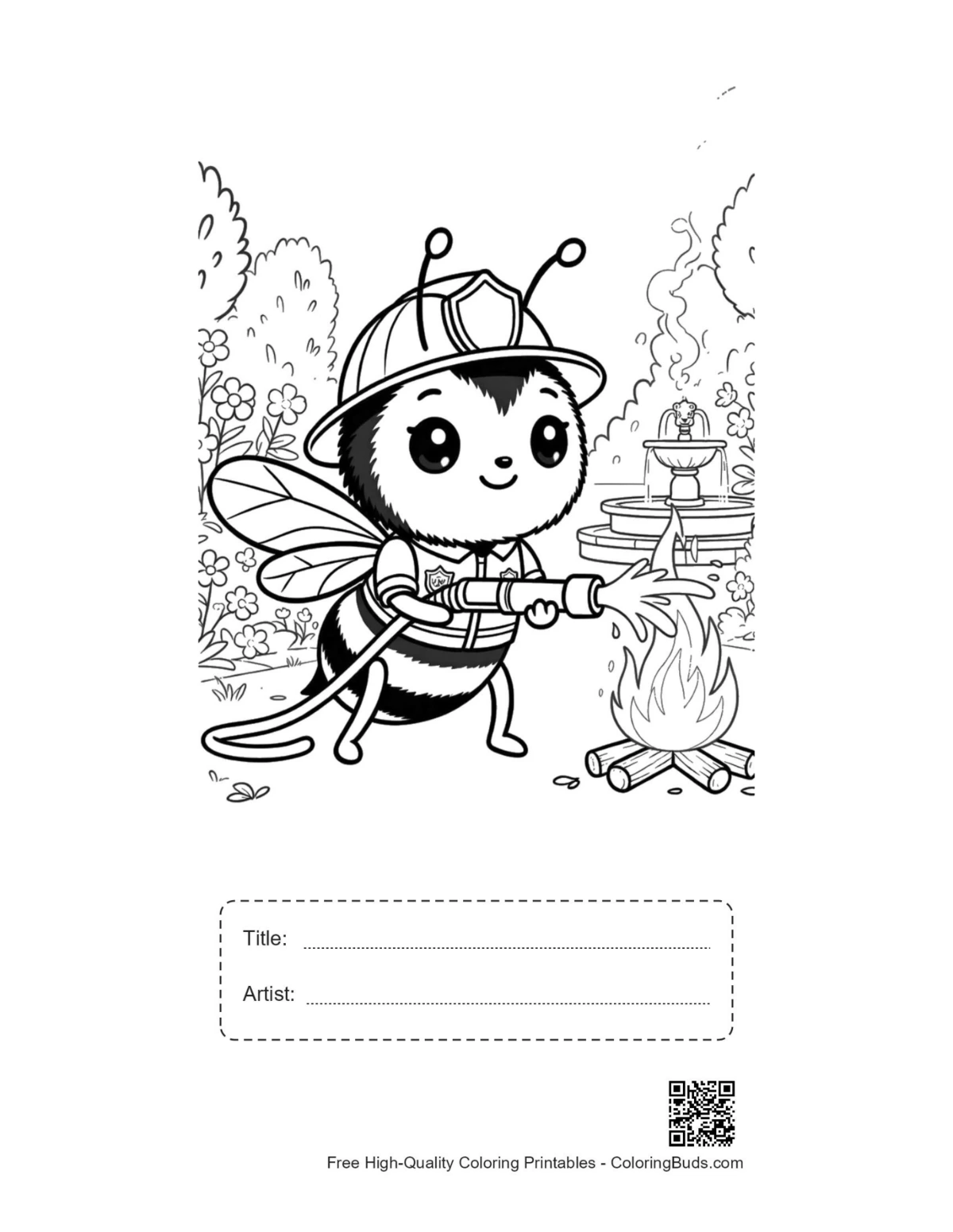 Brave bee firefighter printable with title box