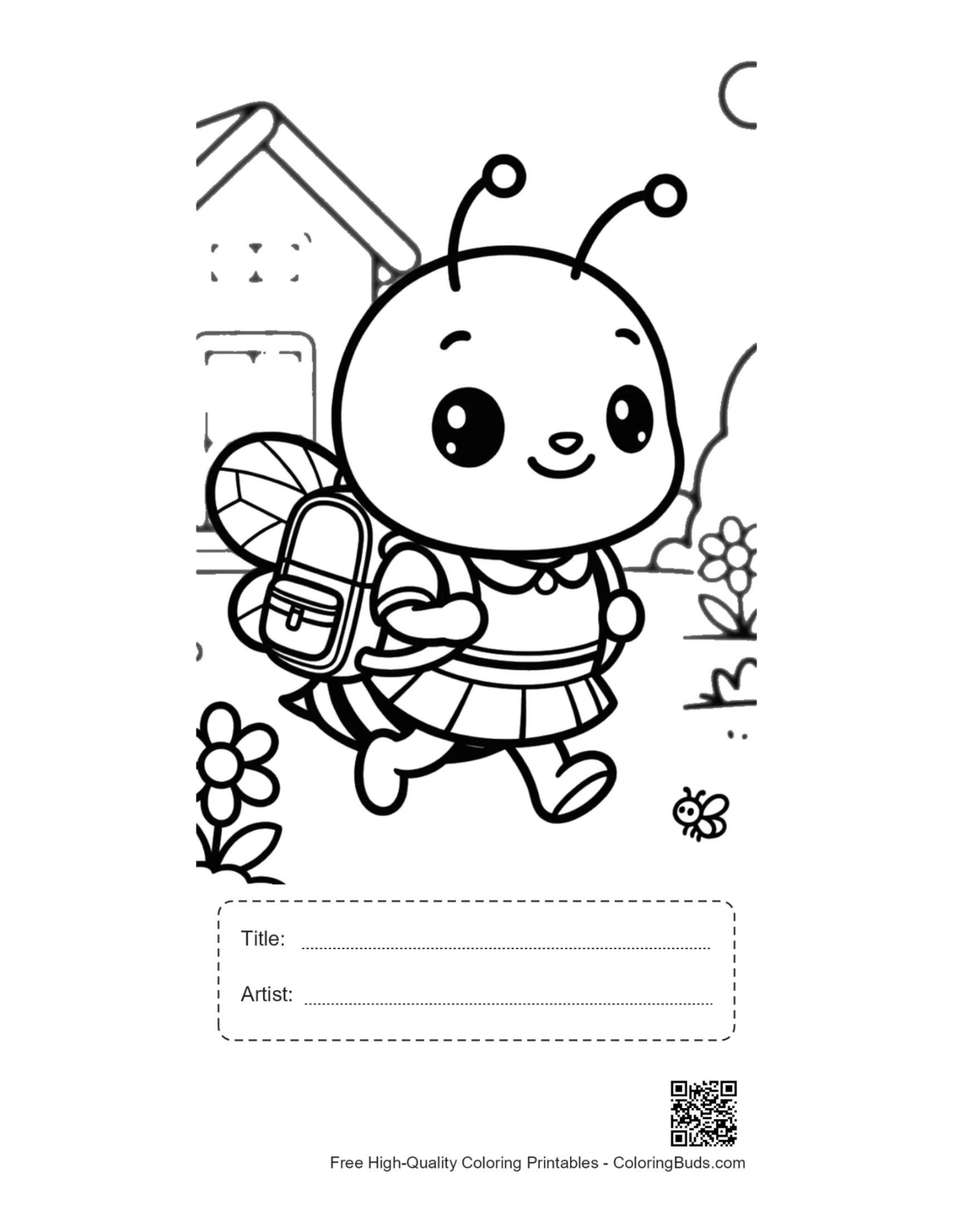 Cute baby bee school backpack printable with title artist box