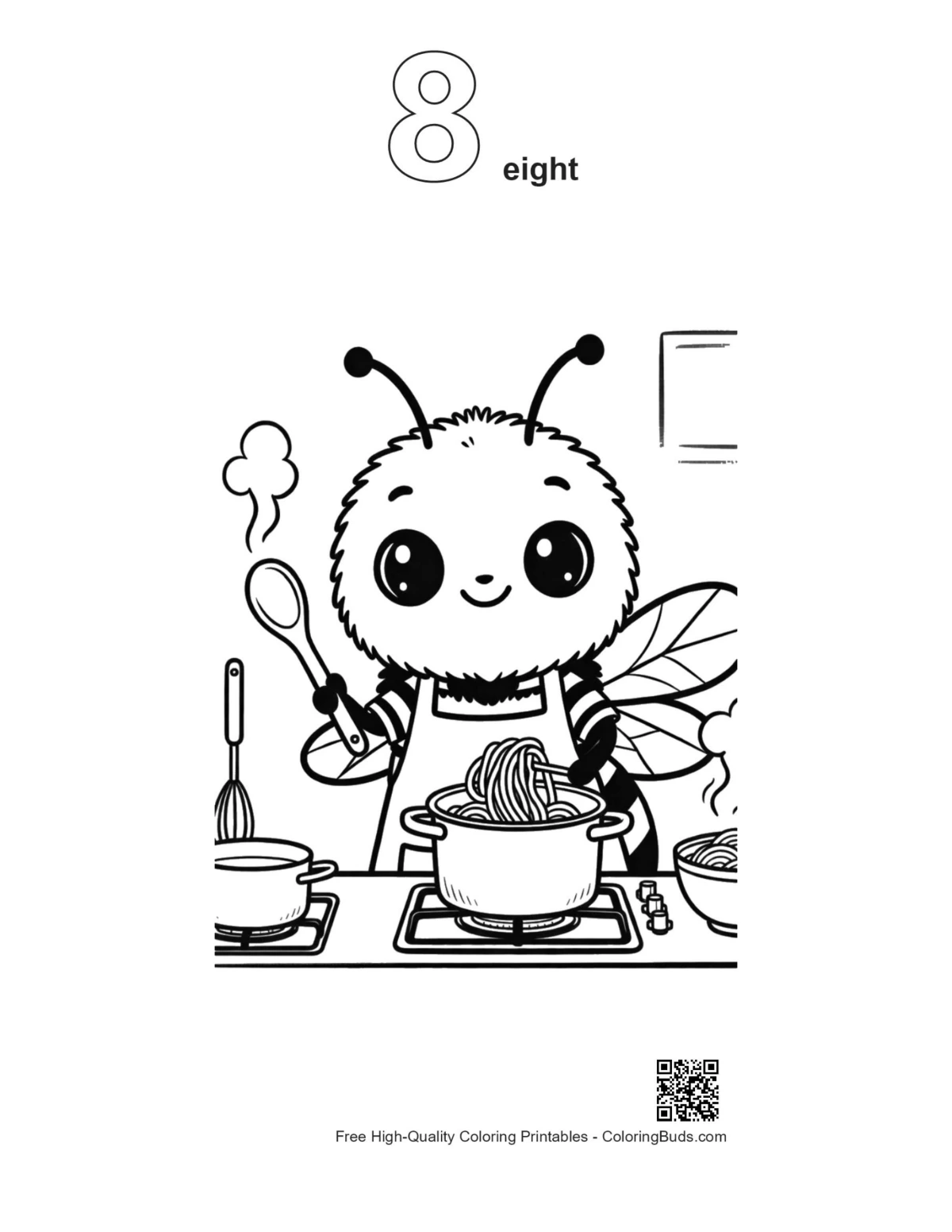 Baby bumble bee cooking page outline number 8