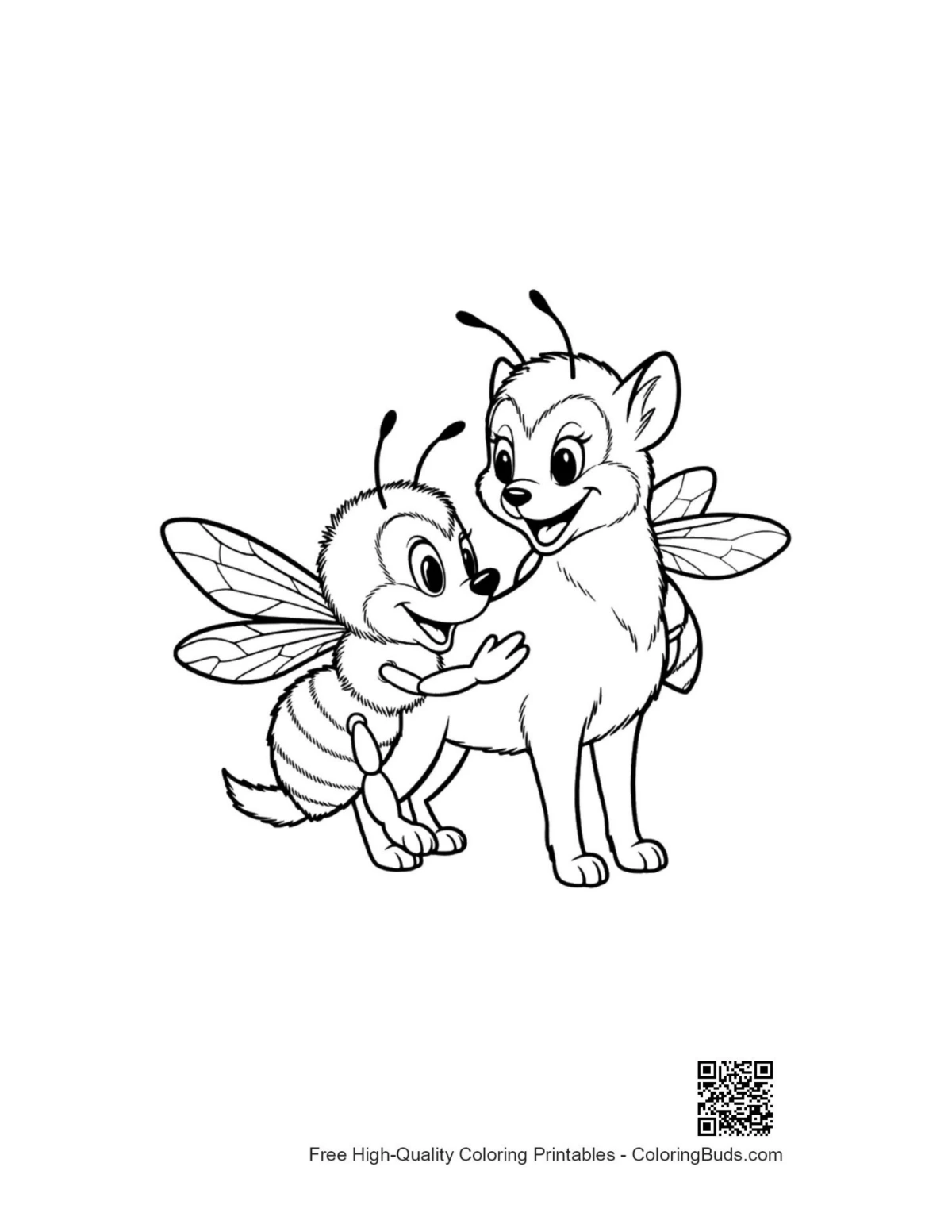 Cute honey bee hugging puppy artwork