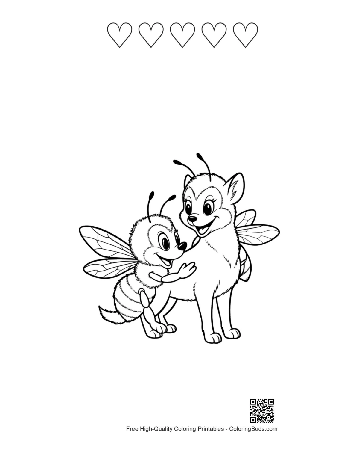 Honey bee puppy embrace with heart outlines