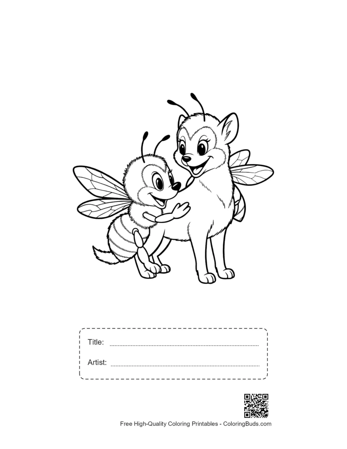 Honey bee puppy hug printable with title box