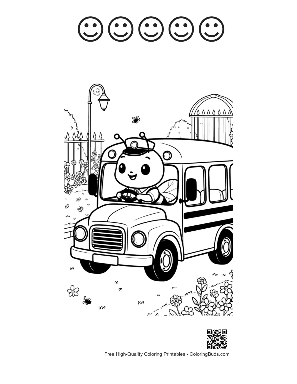Bee driver garden printable with happy faces