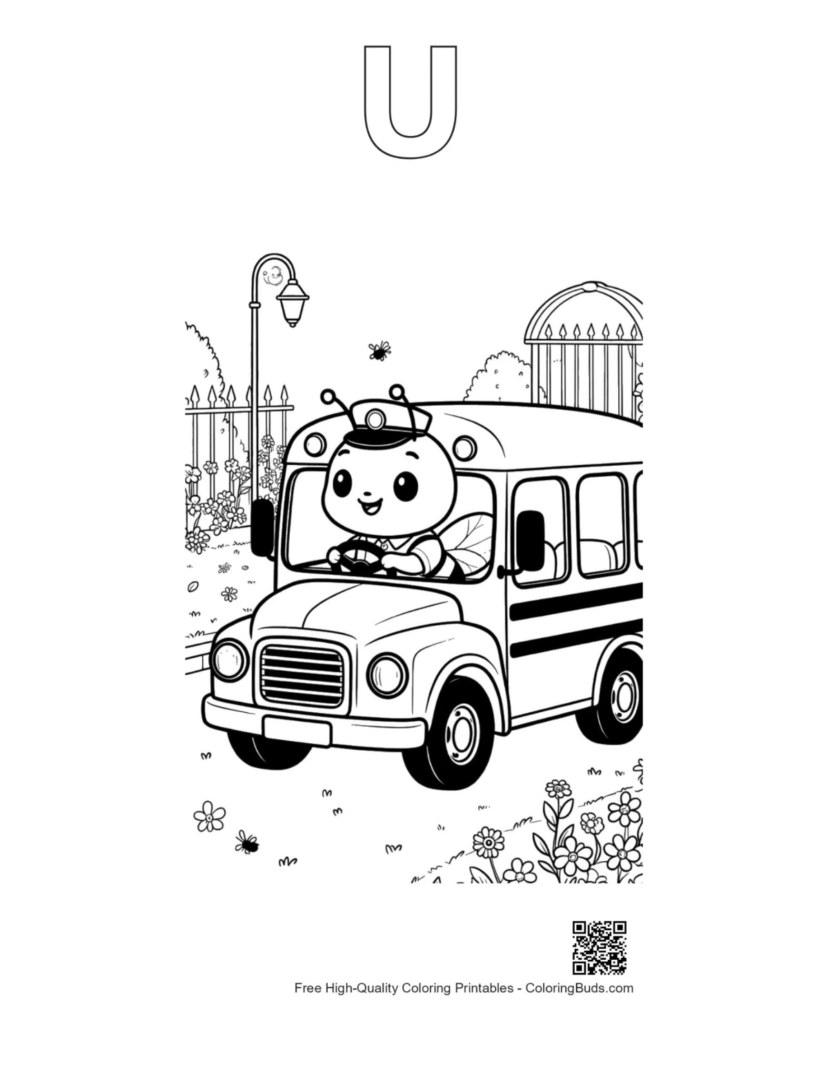 Bumble bee bus driver with alphabet U outline
