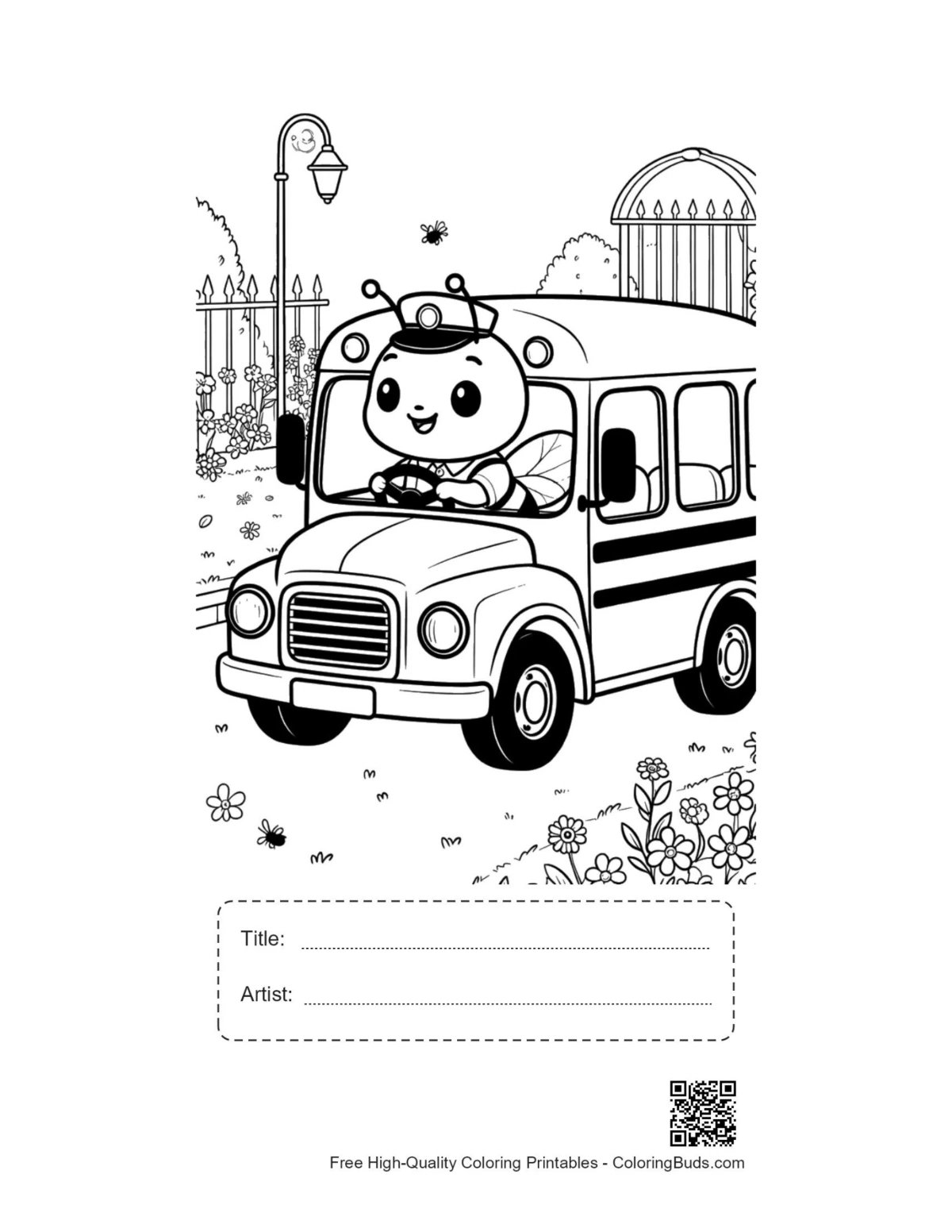 Cute bee bus driver printable with title box