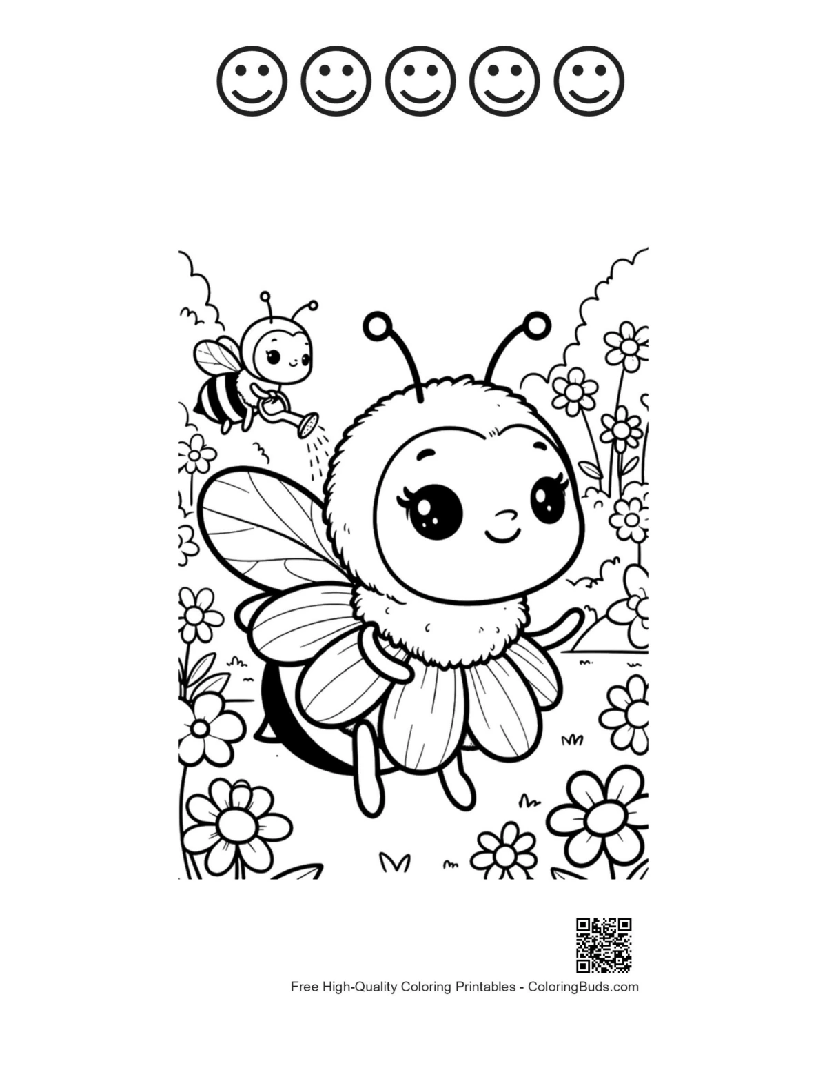 Bee gardener printable with 5 happy face outlines