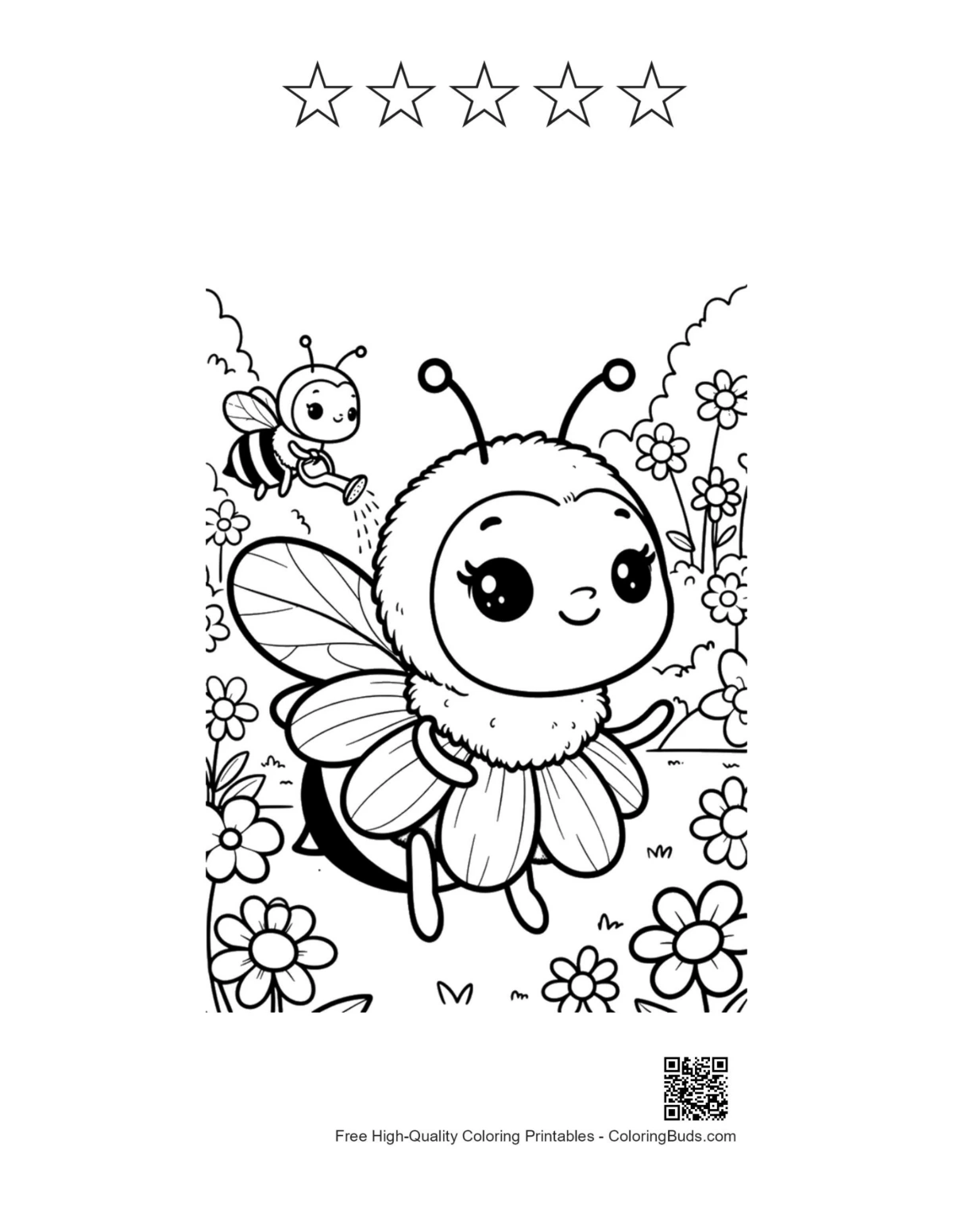 Cute bee printable with 5 star outlines