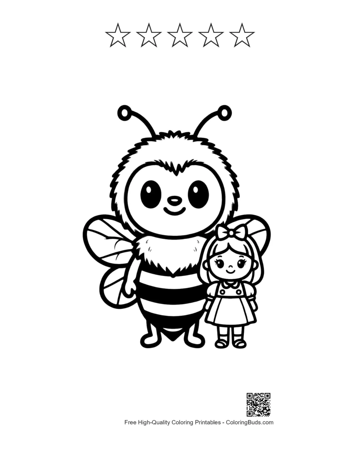 Bumblebee girl hug printable with 5 star outlines