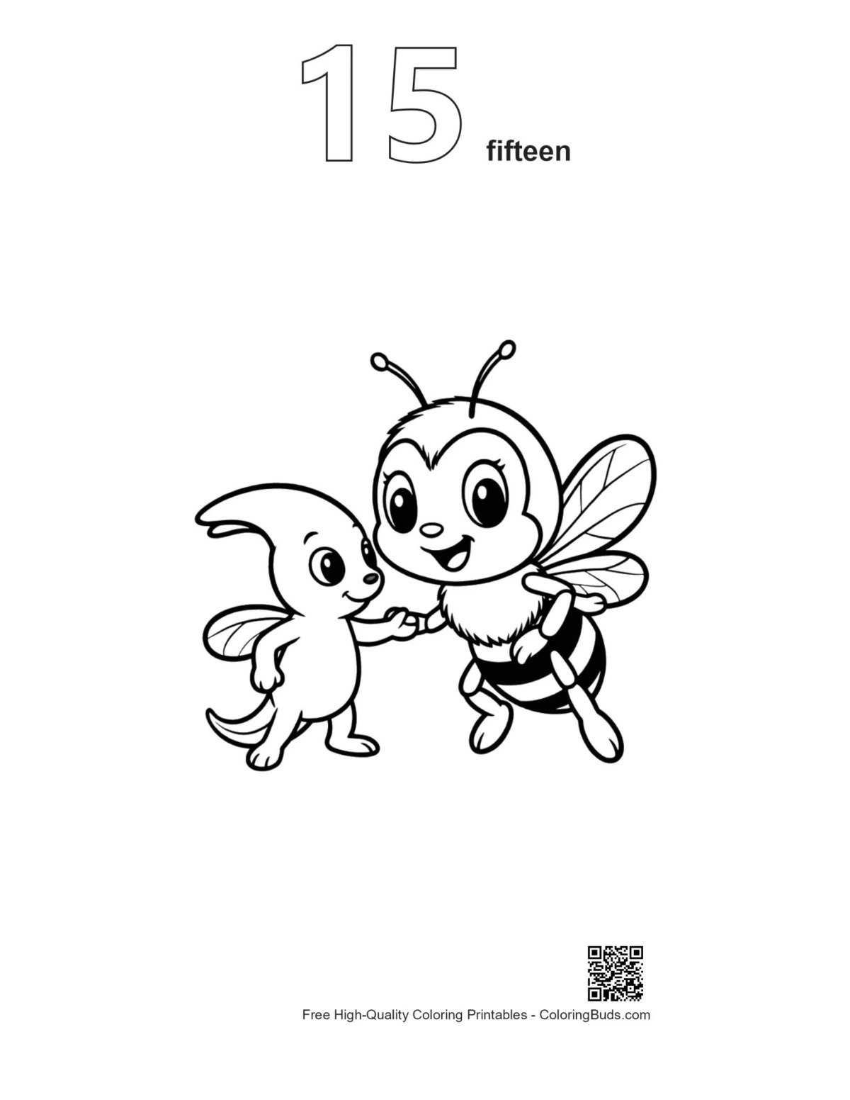 Honey bee dino friends outline numbered 15 for coloring