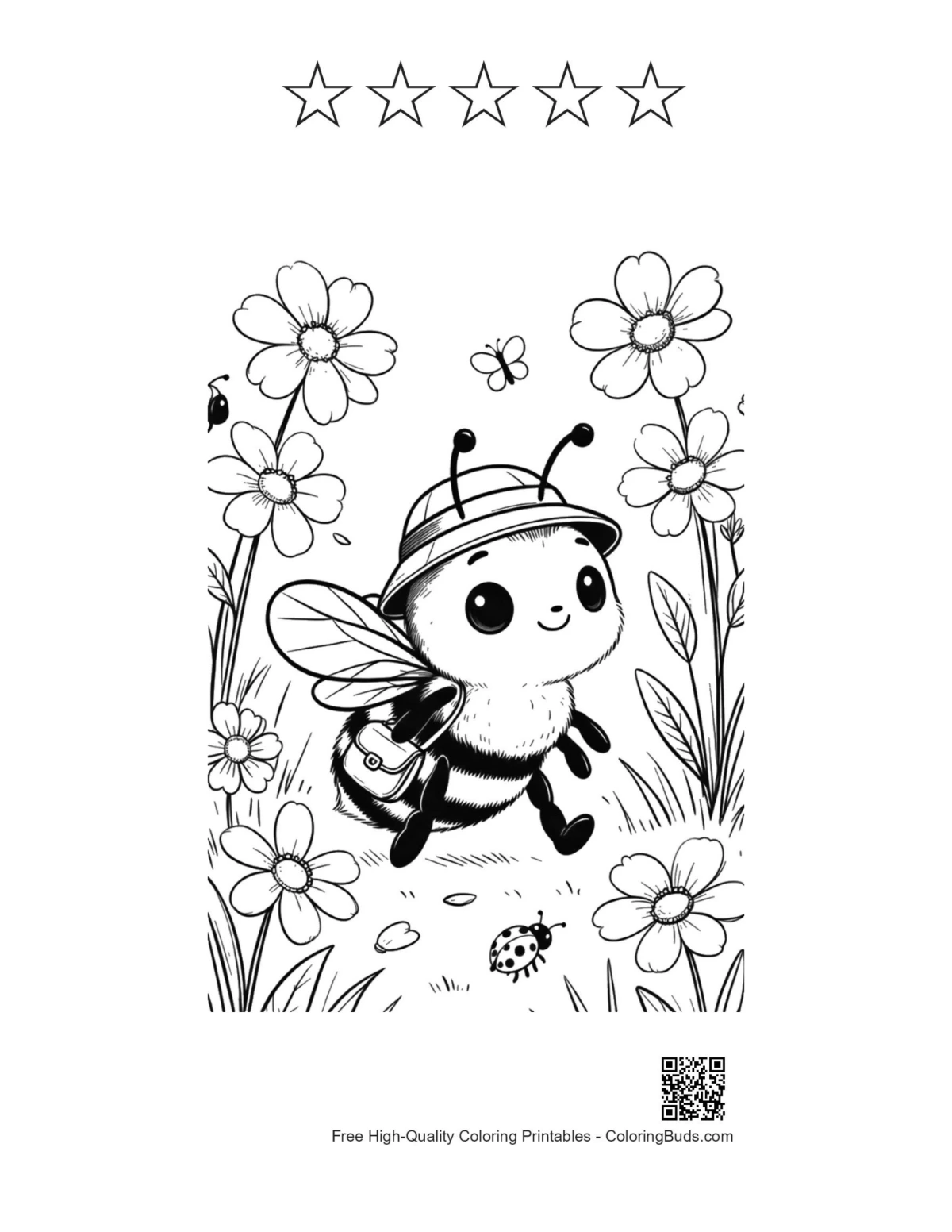 Cute bee printable with 5 star outlines
