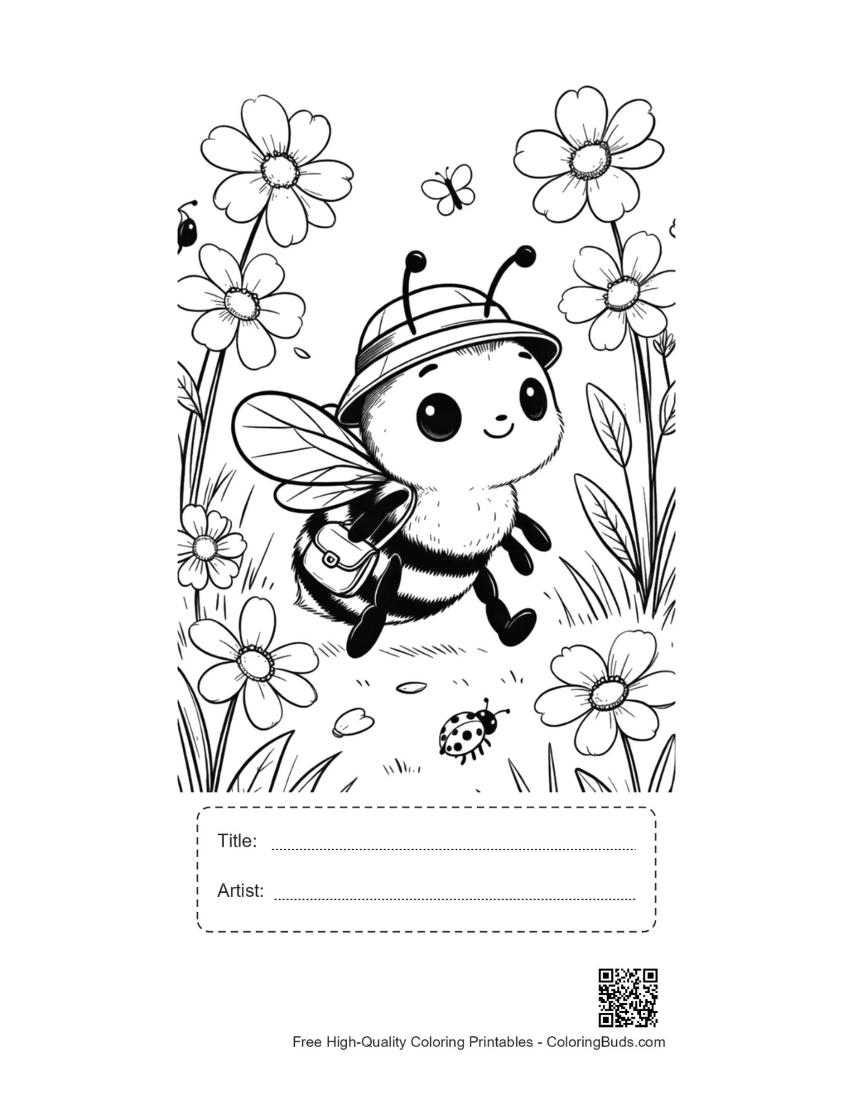 Cute honey bee printable with title and artist box