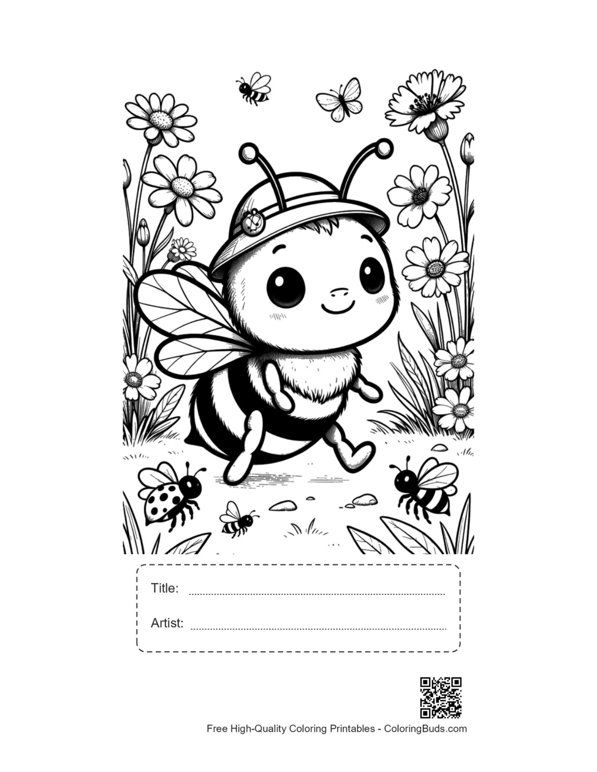 Cute honey bee printable with title artist box