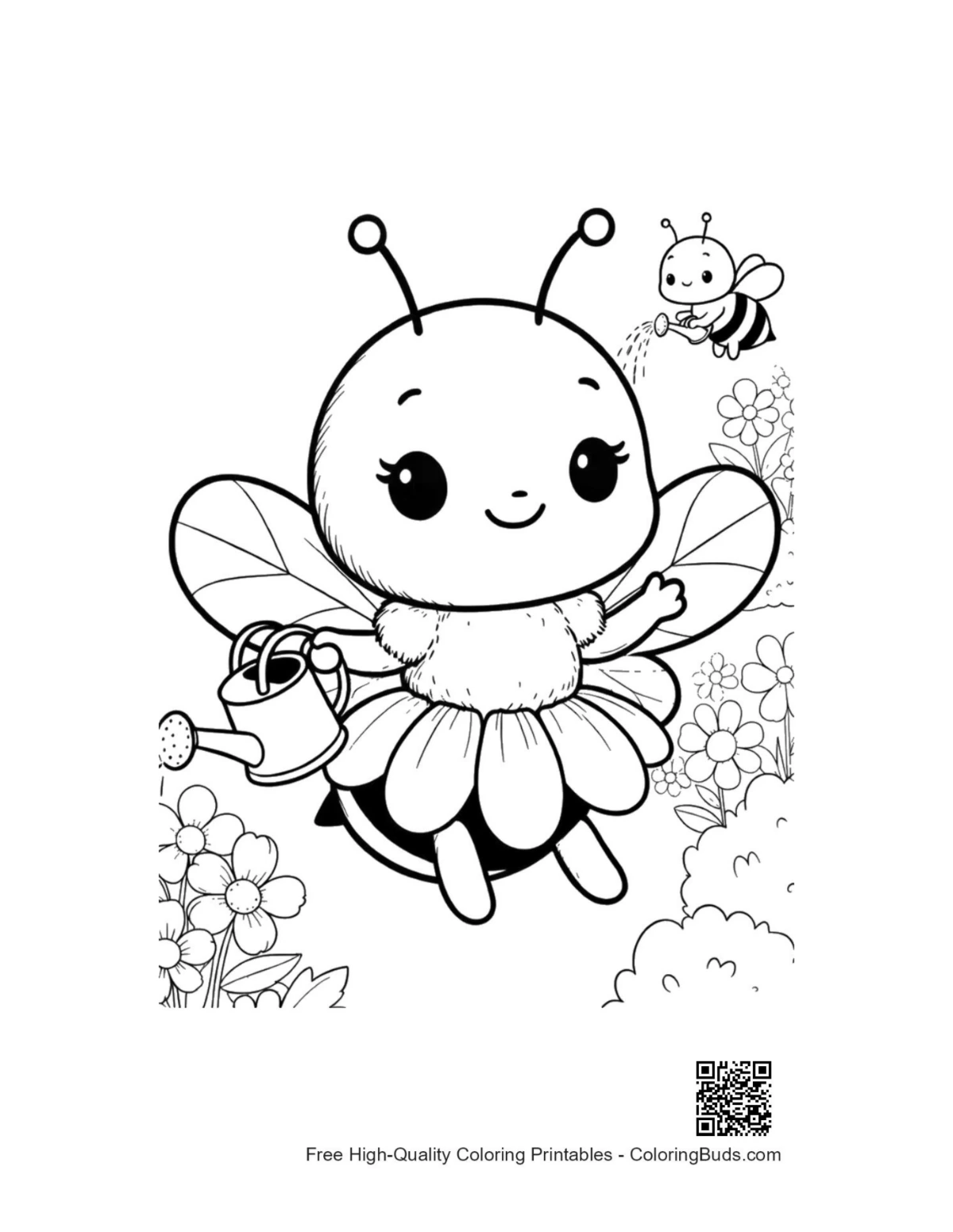 Cute honey bee holding large sunflower petal printable