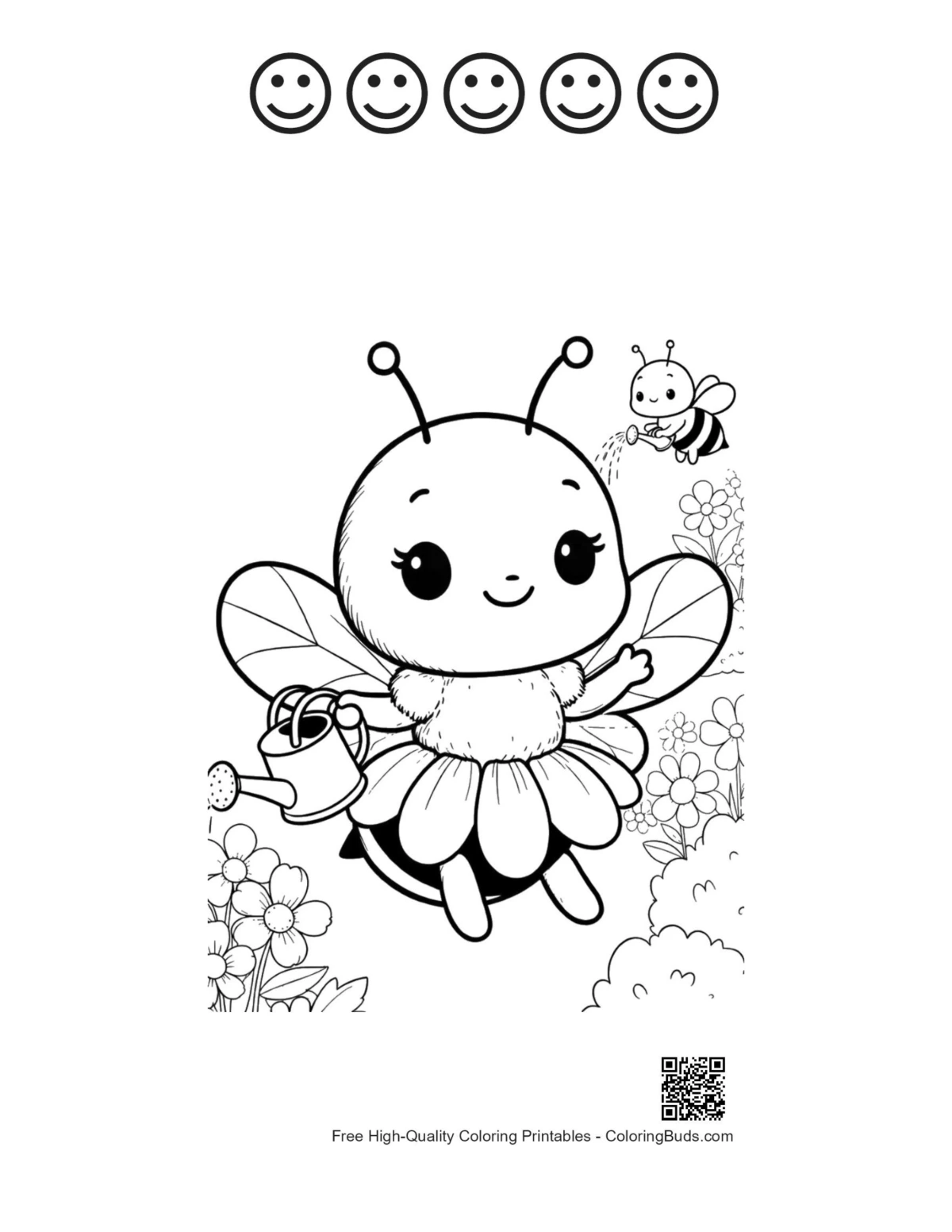 Honey bee petal printable with 5 happy face outlines