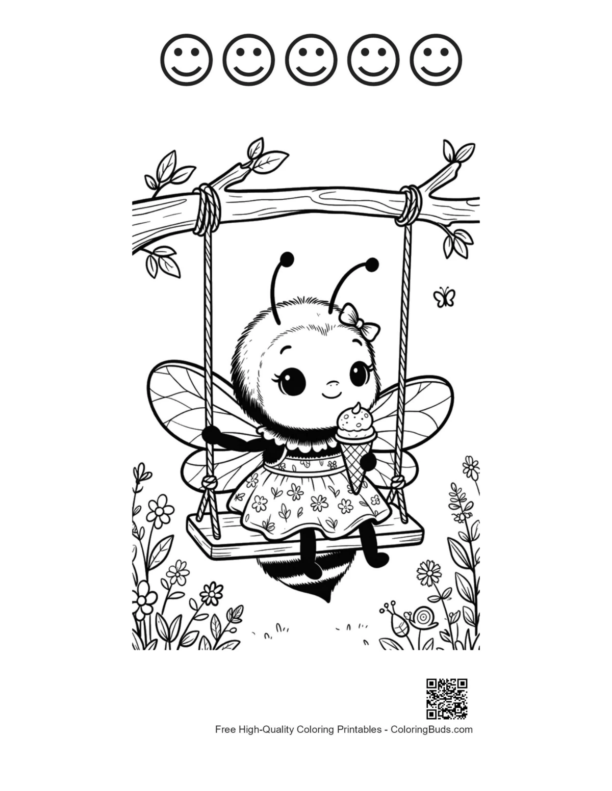 Bumble bee printable featuring 5 happy faces