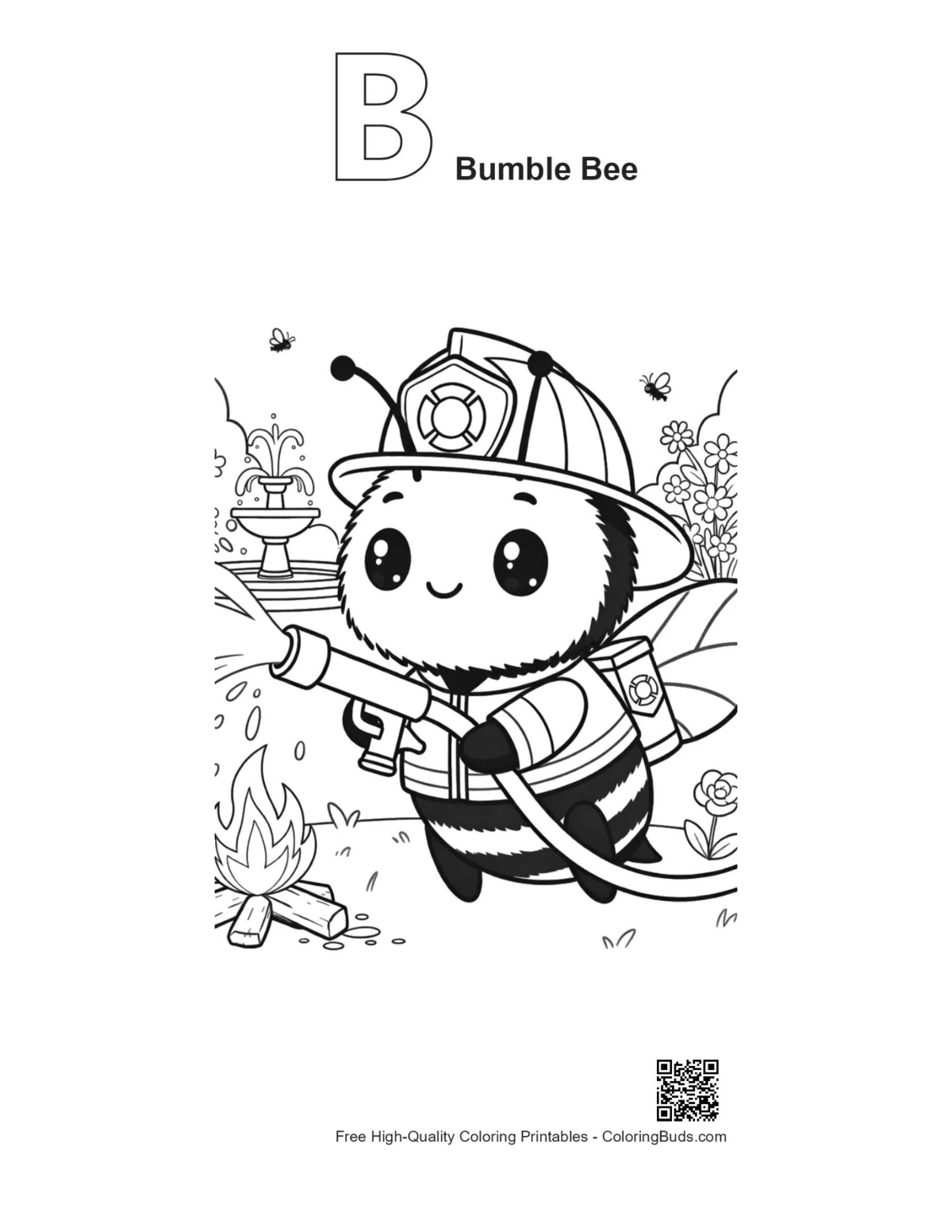 Alphabet B bumble bee outline coloring printable